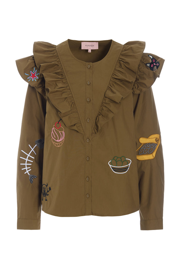 Nola Ruffle Shirt - Olive