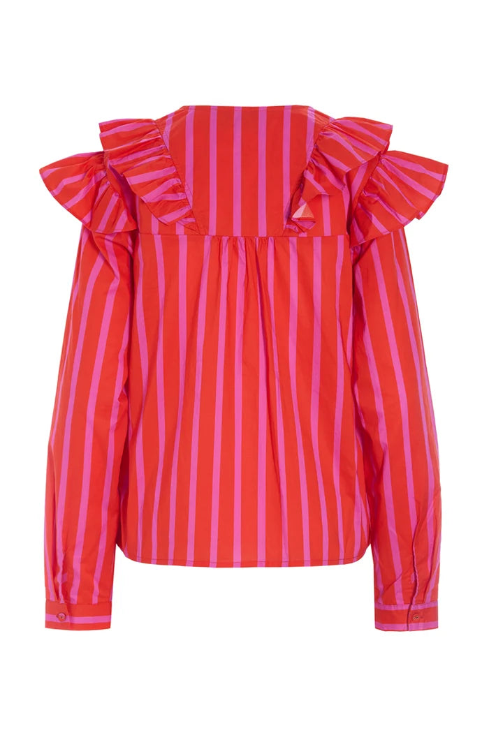 Lucinda Ruffle Shirt - Red striped