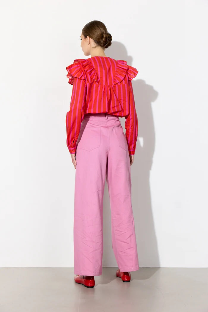 Lucinda Ruffle Shirt - Red striped