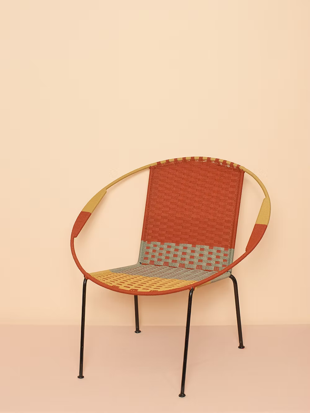 PRE-ORDER Håndflettet armstol - Rust/ blågrå/ gul