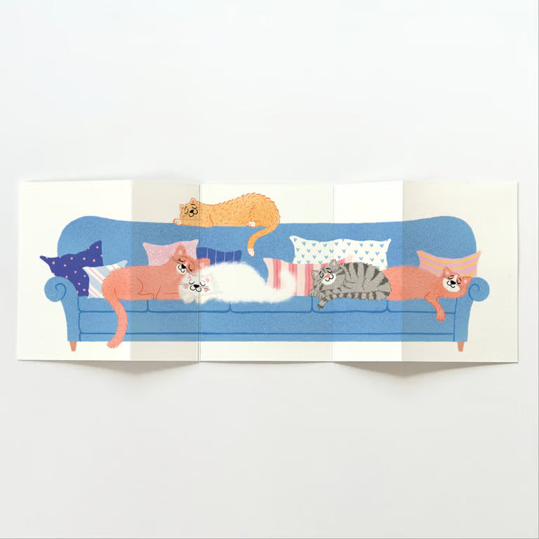 Kunstnerkort A6, Kattelur blå harmonikakort